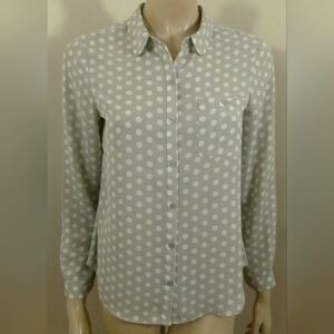 LOFT Womens Gray White Polka Dot Button Up‎ Shirt Long Sleeve Size M